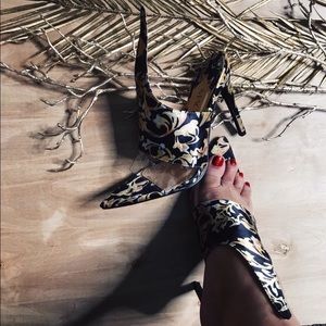 Mule heels. Black and gold. Worn once.